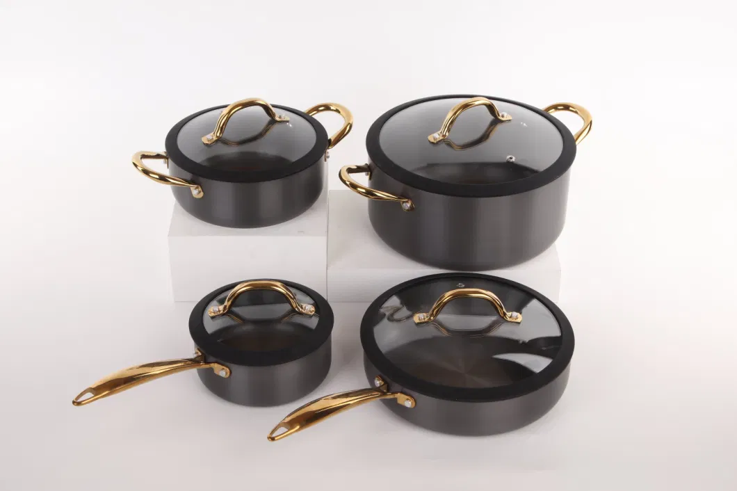 8 PCS Hard Anodized Aluminum Cookware Pots Set for Home Kitchen