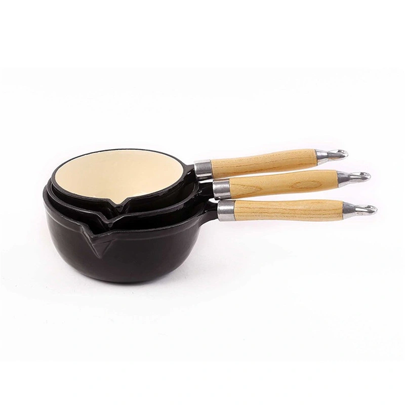Enameled Cast Iron Saucepan with Wood Handle