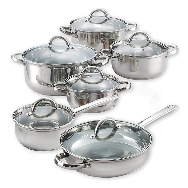 12 Pieces Non Stick Cooking Pot Frying Pan Stainless Steel Cookware Set