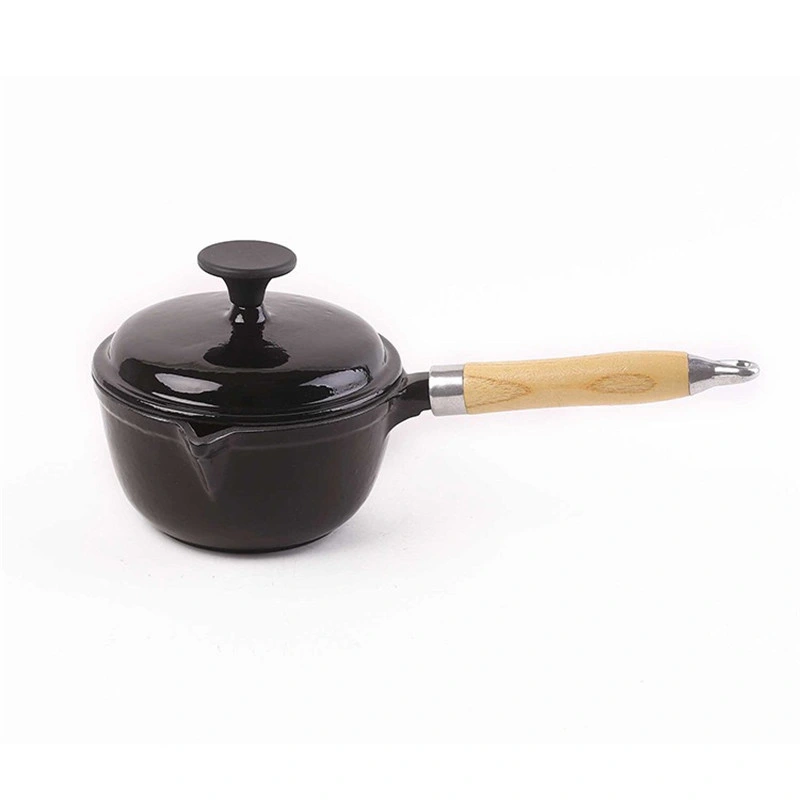 Enameled Cast Iron Saucepan with Wood Handle