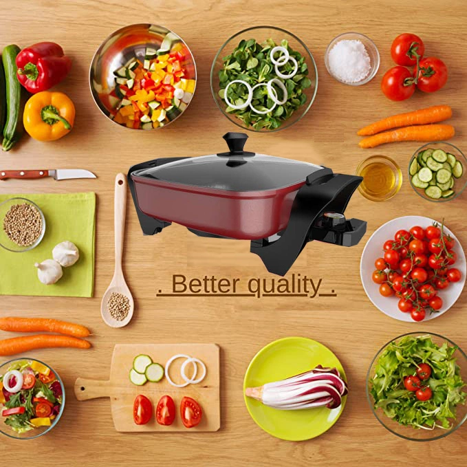 1400W Electric 4L Steam Woks Stir Fry Pans Nonstick Frying Wok Pan with Lid and Adjustable Temperature Control for Home Used and Restaurant