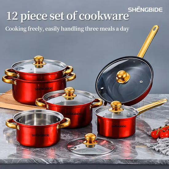 12PCS Pots and Pans Set Nonstick Cookware with Glass Lid