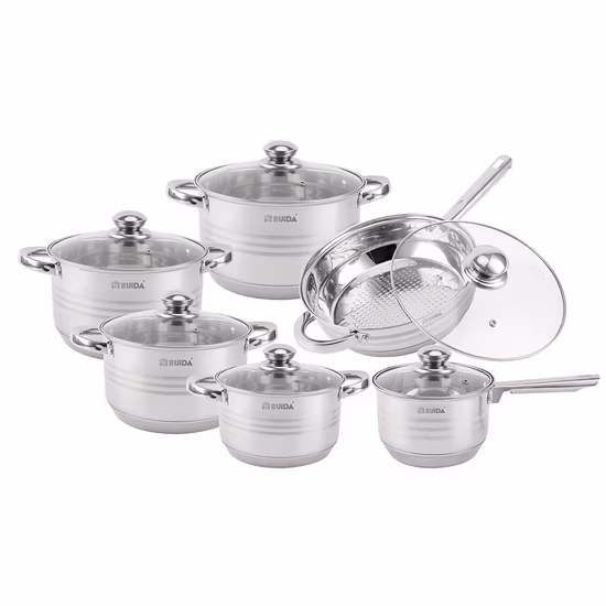 12 Pieces Non Stick Cooking Pot Frying Pan Stainless Steel Cookware Set