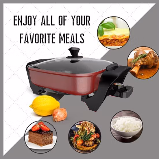 1400W Electric 4L Steam Woks Stir Fry Pans Nonstick Frying Wok Pan with Lid and Adjustable Temperature Control for Home Used and Restaurant